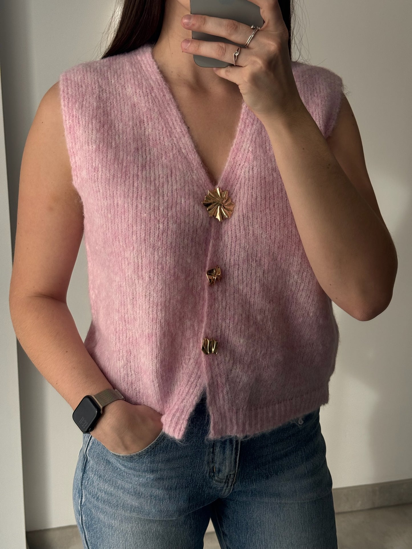 GILET SANS MANCHES "JADE" - ROSE